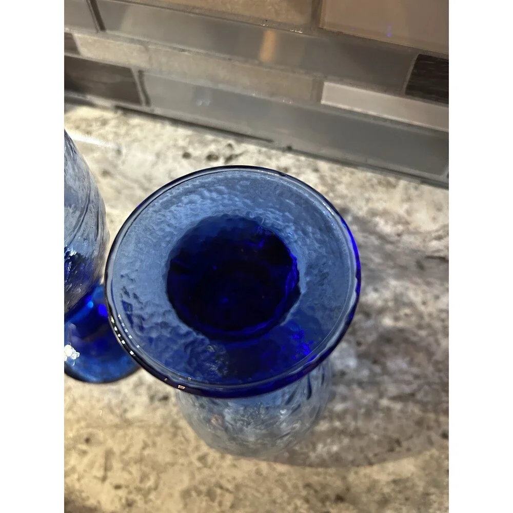 Libbey Glass Co Garden Vine Water Goblets Set Of 2 Cobalt Blue Stemmed Glasses